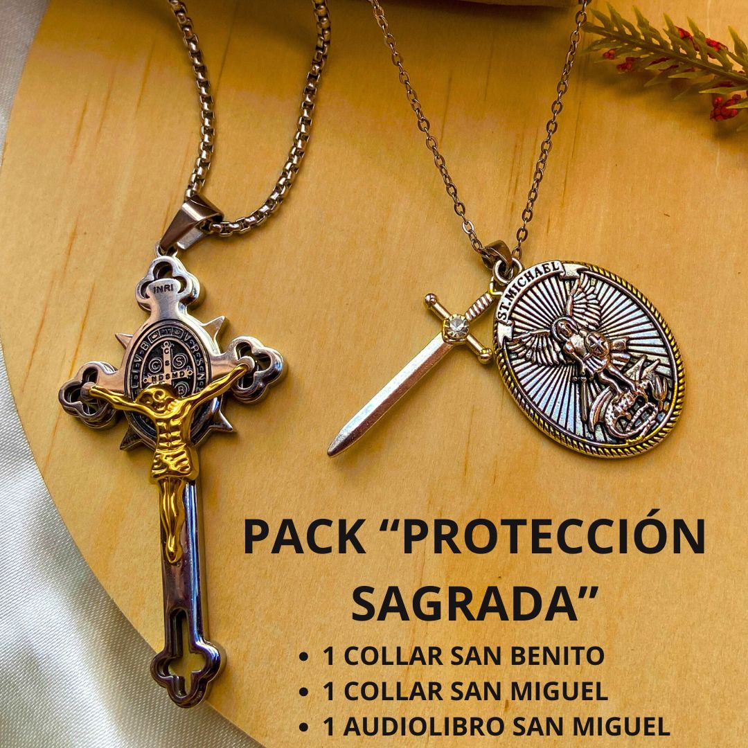 PACK de 2 Collares "PROTECCIÓN SAGRADA" San Benito y San Miguel - (Incluye Sólo Por Hoy Audiolibro: Novena a San Miguel Arcángel) (OFERTA LIMITADA)